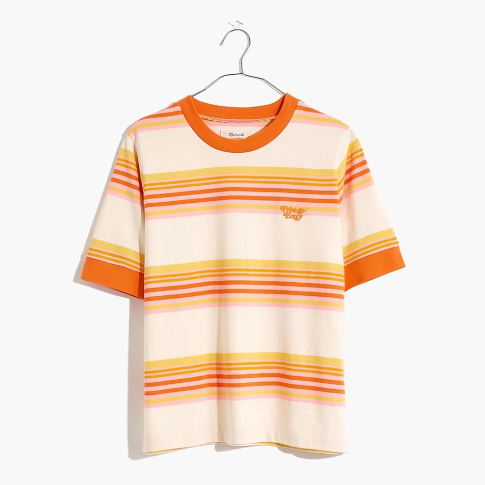 Madewell Free & Easy 70s Inspired Orange Stripped T-Shirt Size XS